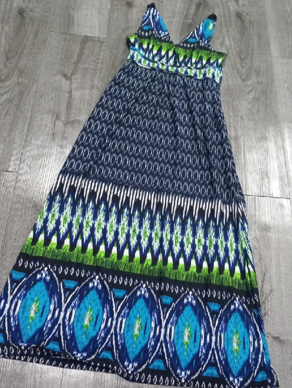 Raindrops - Papillon Blanc Blue & Green Patterned Maxi Skirt